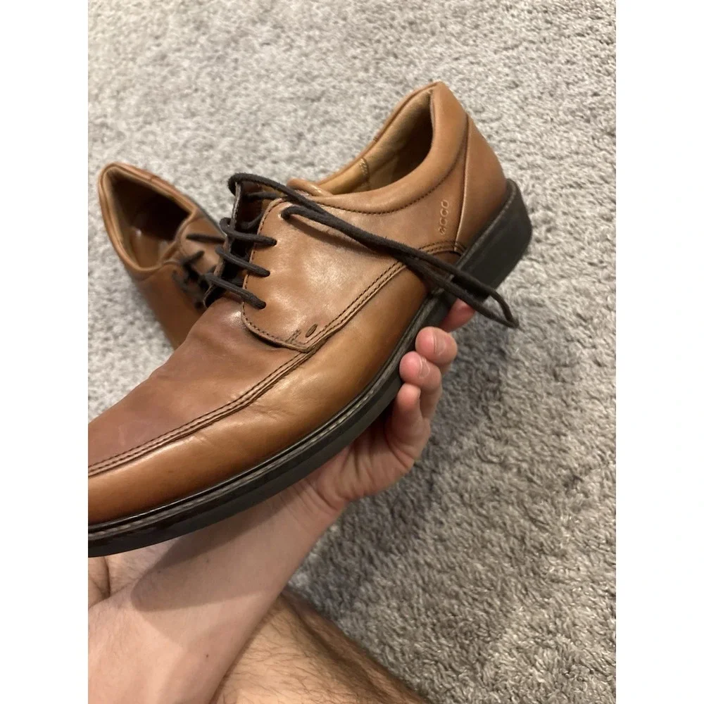 Ecco Holton Mens Size EU 45 US 11 Brown Leather Slip On Apron Toe Loafers Shoes